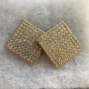 Gold Julian Esquivel Earrings Vintage Square Rhinestone Signed Clip On 80s Glam